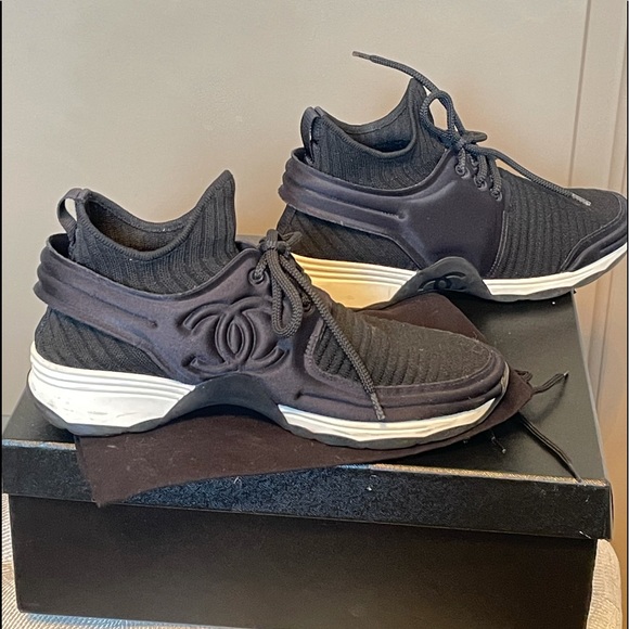 Chanel Black Stretch Fabric and Satin Sneakers - Picture 2 of 10